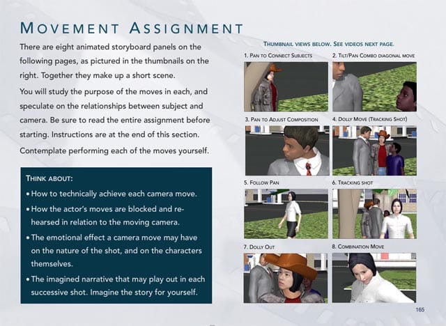 A camera movement assignment page from cyber film school Camera Movement chapter 
