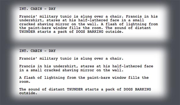 Vertical Screenwriting sample scene shows use of white space in formatting.
